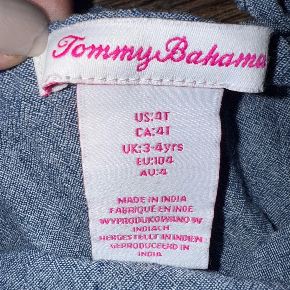 Tommy‎ Bahama Kids Blue Chambray Lace Trim Romper Girls Size 4T